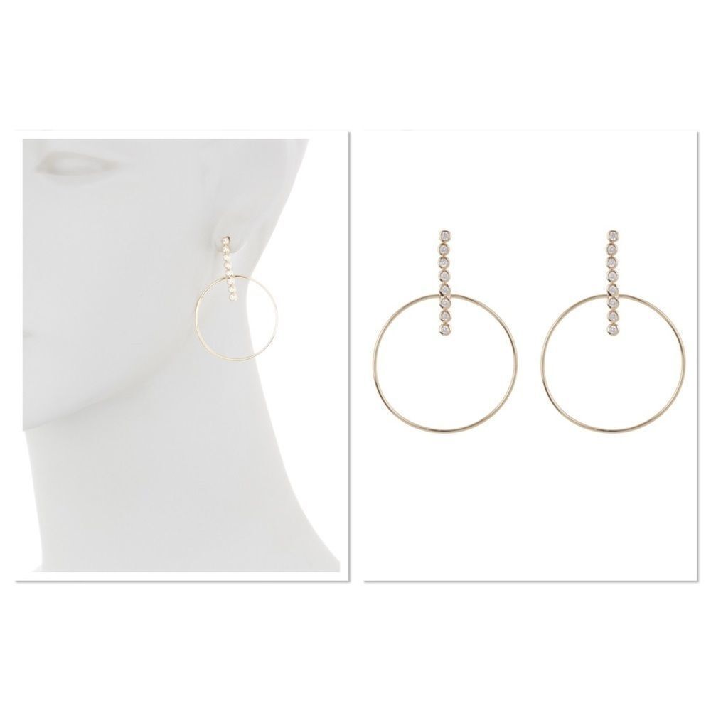 Argento Vivo CZ Bar Drop Hoop Earrings (G1)